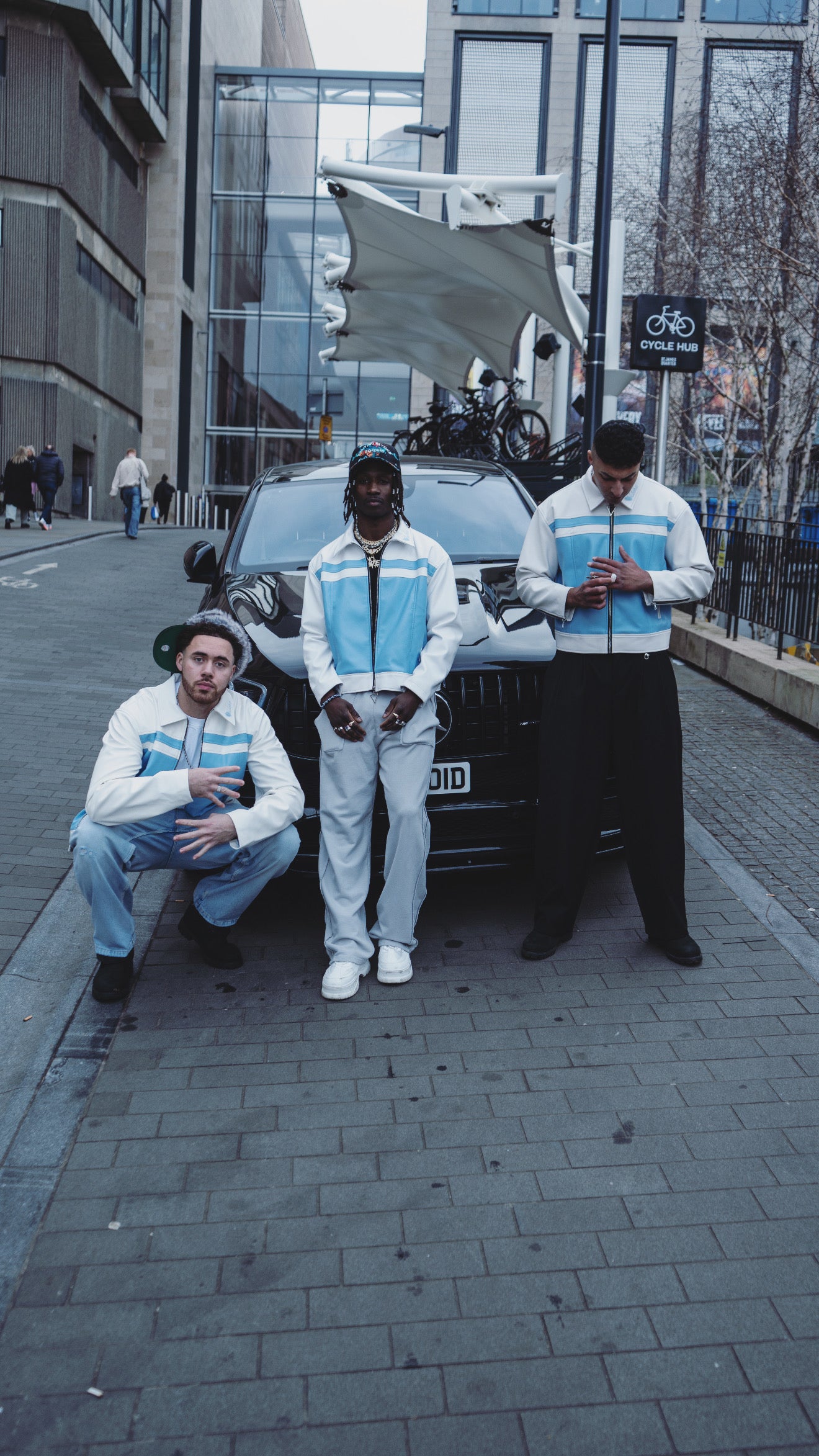 WHITE/ SKY BLUE LEATHER JACKET
